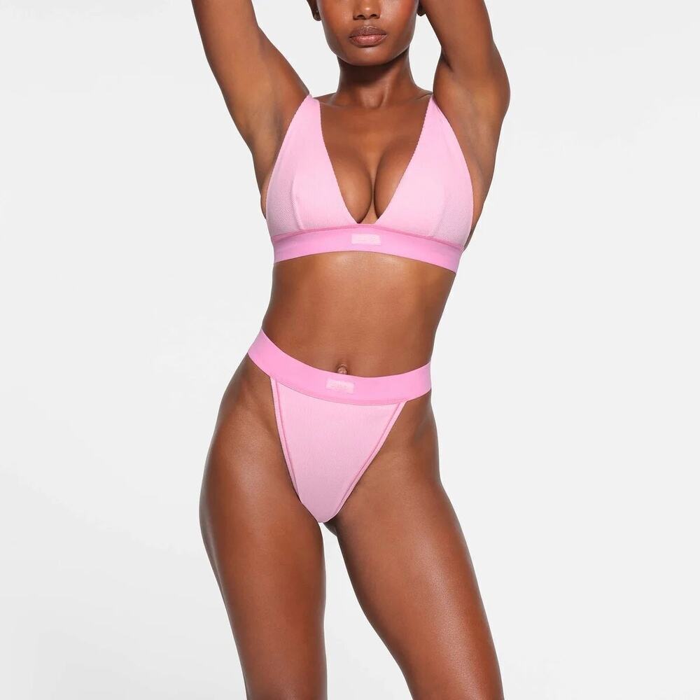 SKIMS Cotton Rib High Waisted Thong in Sugar Pink, size M, NWT! Limited edition